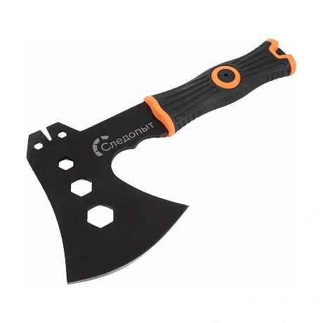 Туристический топор Следопыт 240х130х85 мм, 350 г, с обрезиненной ручкой с оранжевыми вставками, в чехле PF-AT-09